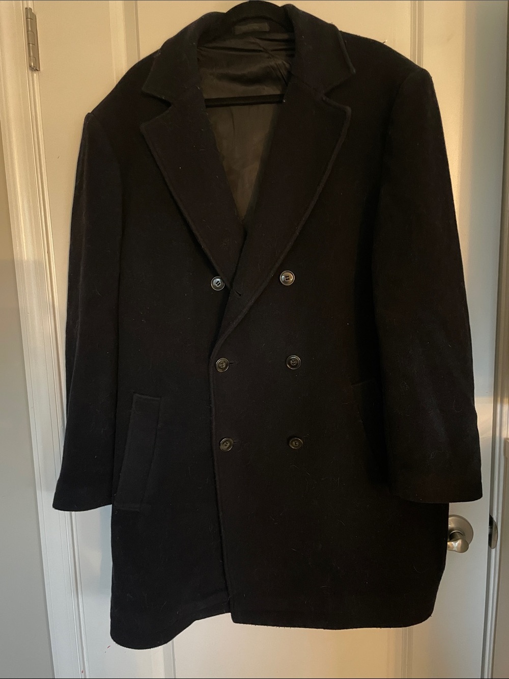 Ralph Lauren Men's Black Double-Breasted Wool Coat 46R
